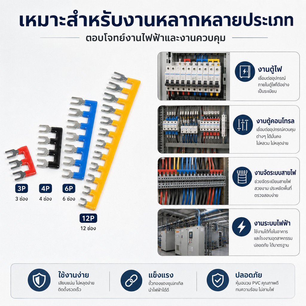 ลด ล้าง สต็อก ++ หางปลาเชื่อมเทอร์มินอล (แถบเชื่อม)เทอร์มินัลจัมเปอร์แบบ 3P 4P 6P 12P Terminal Jumper 600V 25A – 3 ช่อง ดำ - Image 4