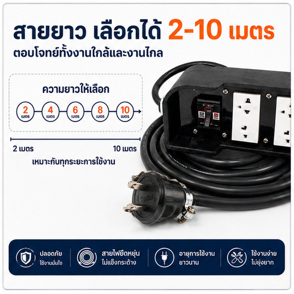 15-50 เมตร) Sentoshi บล็อกยาง ประกอบ รุ่นเบรกเกอร์ สายไฟ VCT 2*1.5 sqmm 3500W พร้อม ปลั๊กกราวน์คุ่ ปลั๊กพ่วง – 20 เมตร - Image 2