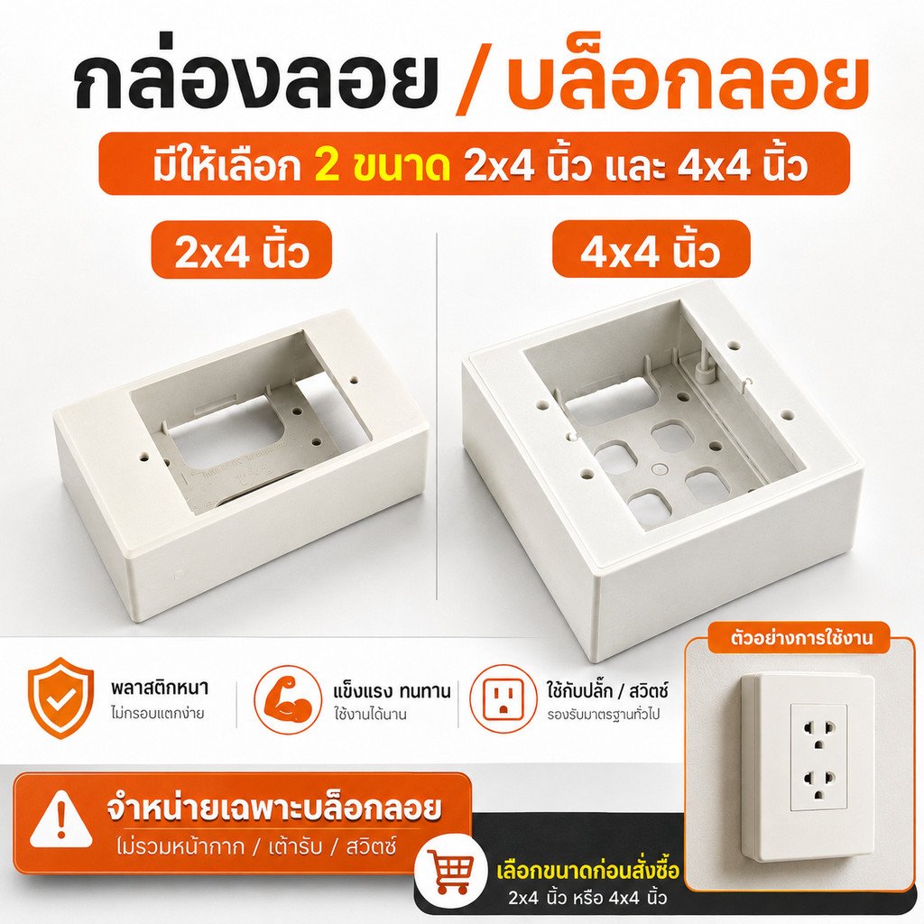 💥 Osaka กล่องลอย บล็อกลอย กล่องลอยไฟฟ้า 2x4 นิ้ว 4x4 นิ้ว กล่องติดผนัง พลาสติกหนา สำหรับปลั๊ก สวิตช์ เต้ารับ – 2*4 ใหม่ - Image 2