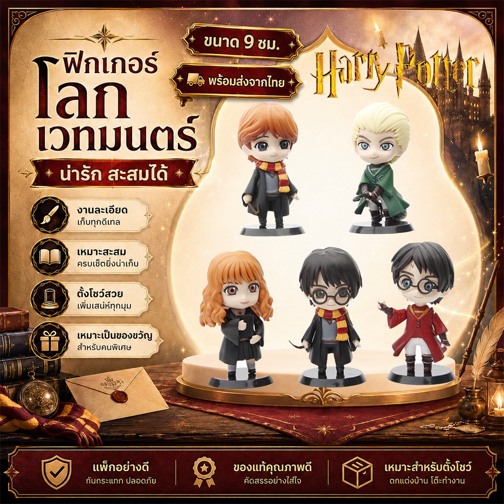 ของสะสม โมเดล Harry Potter มี 5 แบบให้เลือก หมุนคอได้. ของสะสม ตกแต่งห้อง – SET 5 ชิ้น ถูกกว่า - Image 2