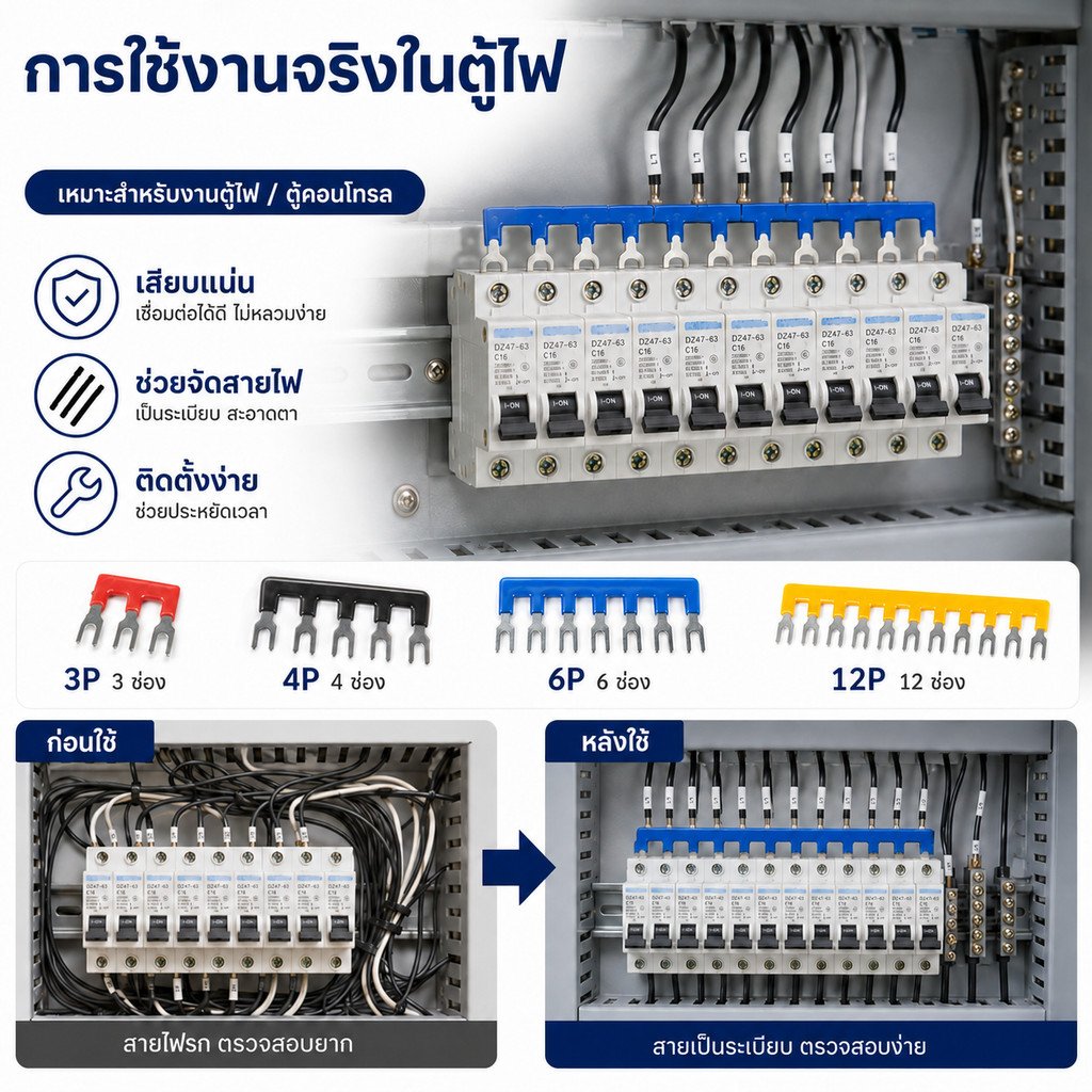 ลด ล้าง สต็อก ++ หางปลาเชื่อมเทอร์มินอล (แถบเชื่อม)เทอร์มินัลจัมเปอร์แบบ 3P 4P 6P 12P Terminal Jumper 600V 25A – 3 ช่อง ดำ - Image 8