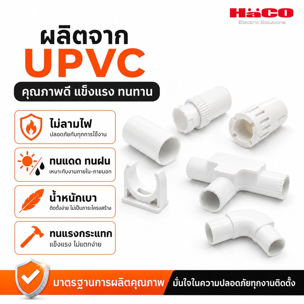 HACO ข้อต่อท่อรางไฟ PVC ครบทุกแบบ 16-32 มม. ตรง โค้ง สามทาง ทนความร้อน ไม่ลามไฟ สำหรับร้อยสายไฟในบ้านและโรงงาน" – ข้อต่อตรง 25 มม.,1 ชิ้น - Image 2