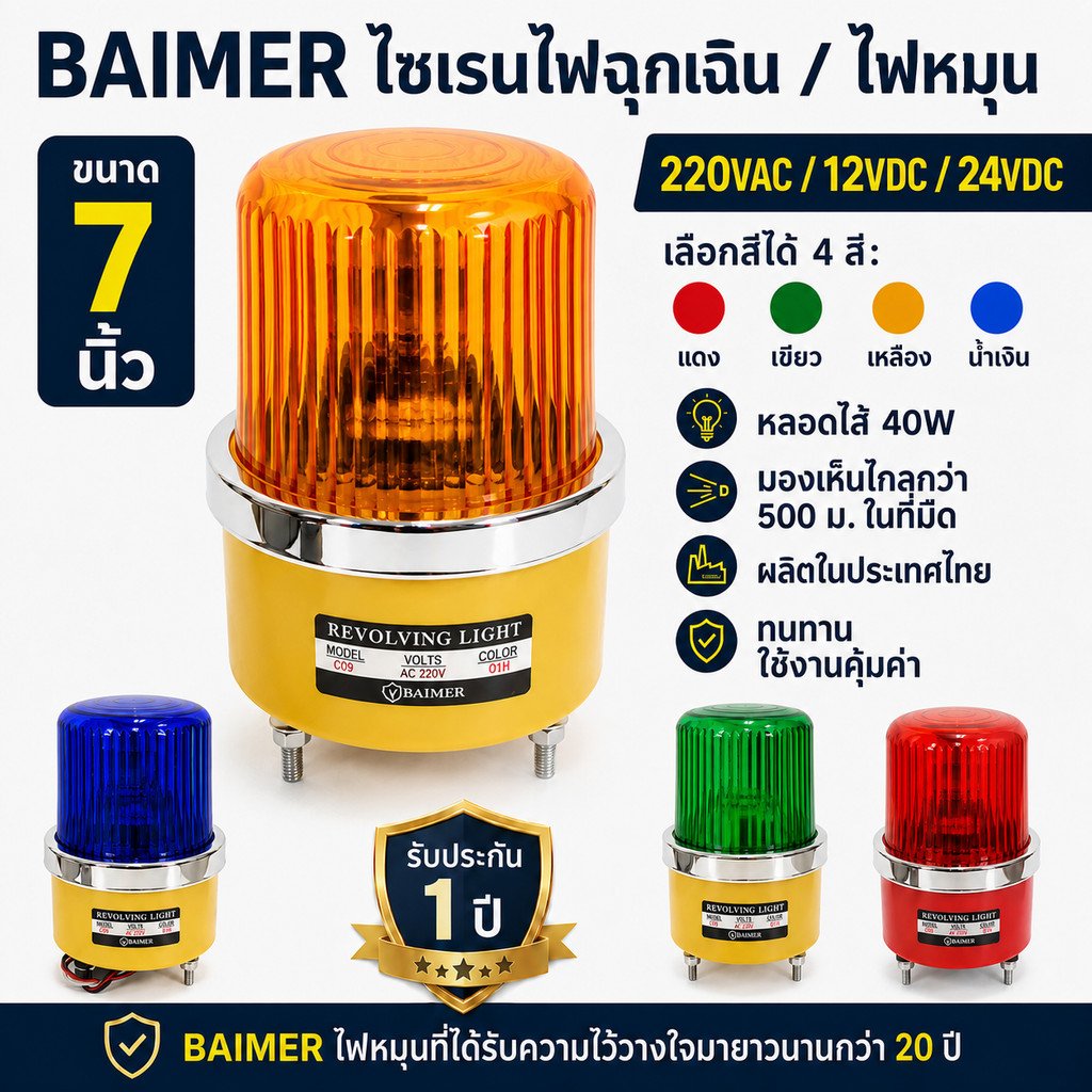 Baimer ไฟหมุน เบอร์ 4 กำลังไฟ 40W สูง 10 นิ้ว (ขนาด ใหญ่พิเศษ)ไฟฉุกเฉิน ขอทาง สัญญาณ รุ่น CG4