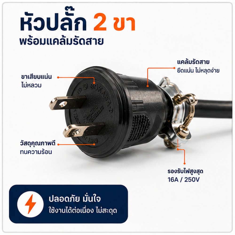 15-50 เมตร) Sentoshi บล็อกยาง ประกอบ รุ่นเบรกเกอร์ สายไฟ VCT 2*1.5 sqmm 3500W พร้อม ปลั๊กกราวน์คุ่ ปลั๊กพ่วง – 20 เมตร - Image 3