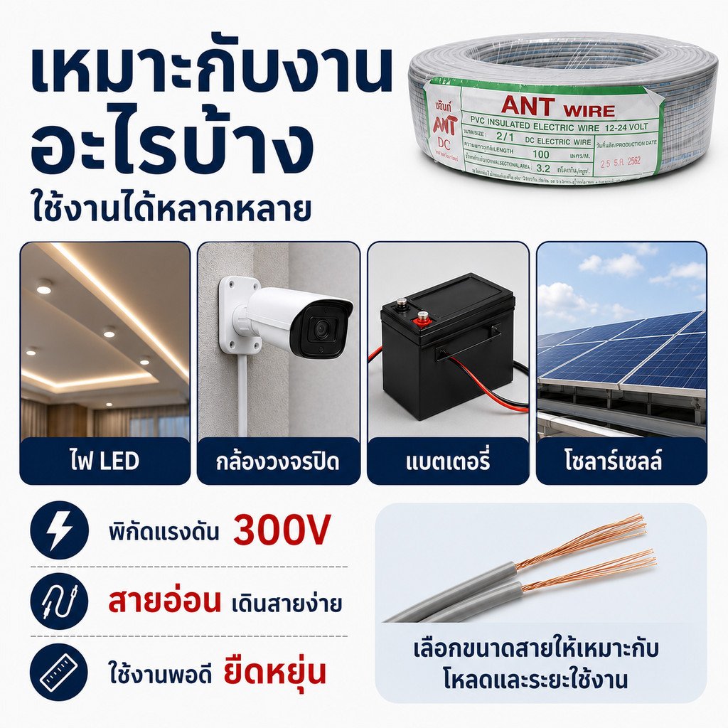 10-50 เมตร) ANT สายไฟอ่อน Speaker Wire DC 2*1 Sqmm สายไฟแรงดันต่ำ เดินลอย สำหรับ เครื่องใช้ไฟฟ้า – 10 เมตร - Image 6
