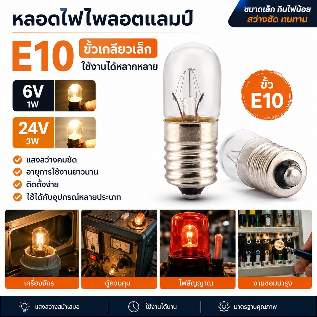 💥 TJR หลอดไฟ จิ๋ว หลอดไฟ ไพลอตแลมป์ Pilot Lamp E10 6V 24V 220V - Image 2
