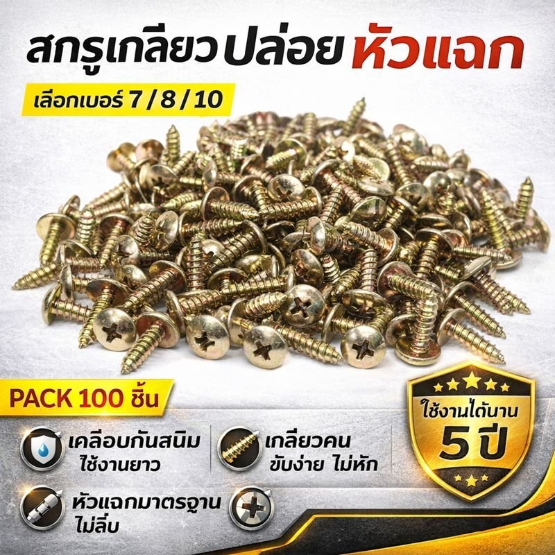 หัวร่ม STAR (แพ็ค 100 ตัว) สกรู เกลียวปล่อย หัวร่ม(แฉก) นูน ชุบรุ้ง เบอร์ 7*1/2 / 8 *1/2 / 10*1 – หัวร่ม #10*1 *100 - Image 2