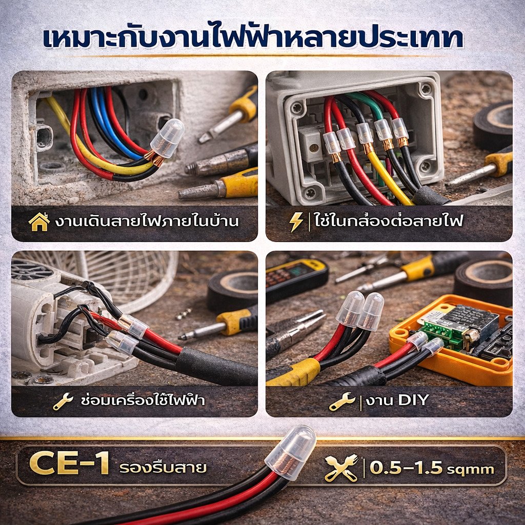 (ถุง 100 ชิ้น) SC หัวหมวกย้ำสายไฟ สีขาว สำหรับ สายไฟ 0.5-1.5 Sqmm. (22-18 AWG) ตัวเชื่อม CE1 - Image 6