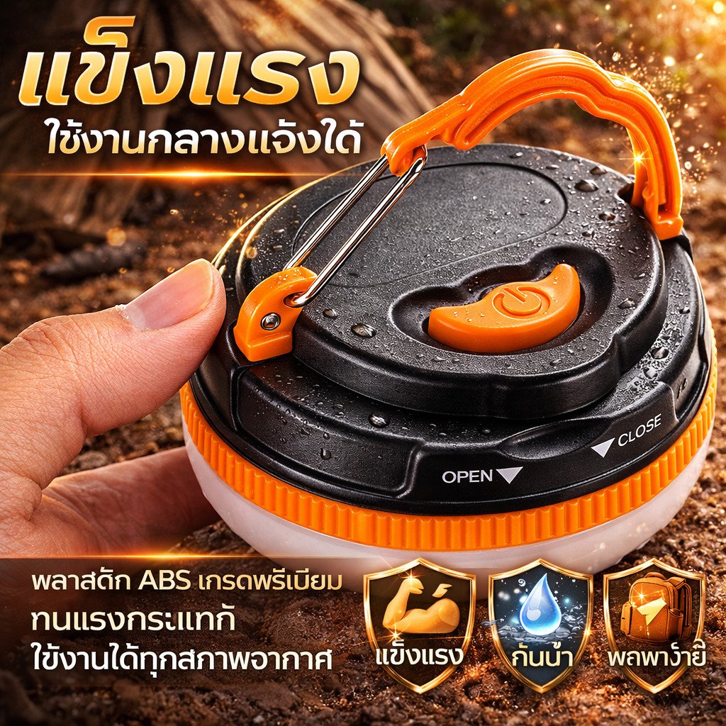 โคมไฟ LED แคมป์ปิ้ง รุ่น LY-YD2 แบบพกพา 180 ลูเมน | ไฟแขวนเต็นท์พร้อมตะขอ ปรับความสว่างได้ 5 ระดับ ใช้ถ่าน AAA 3 ก้อน - Image 3