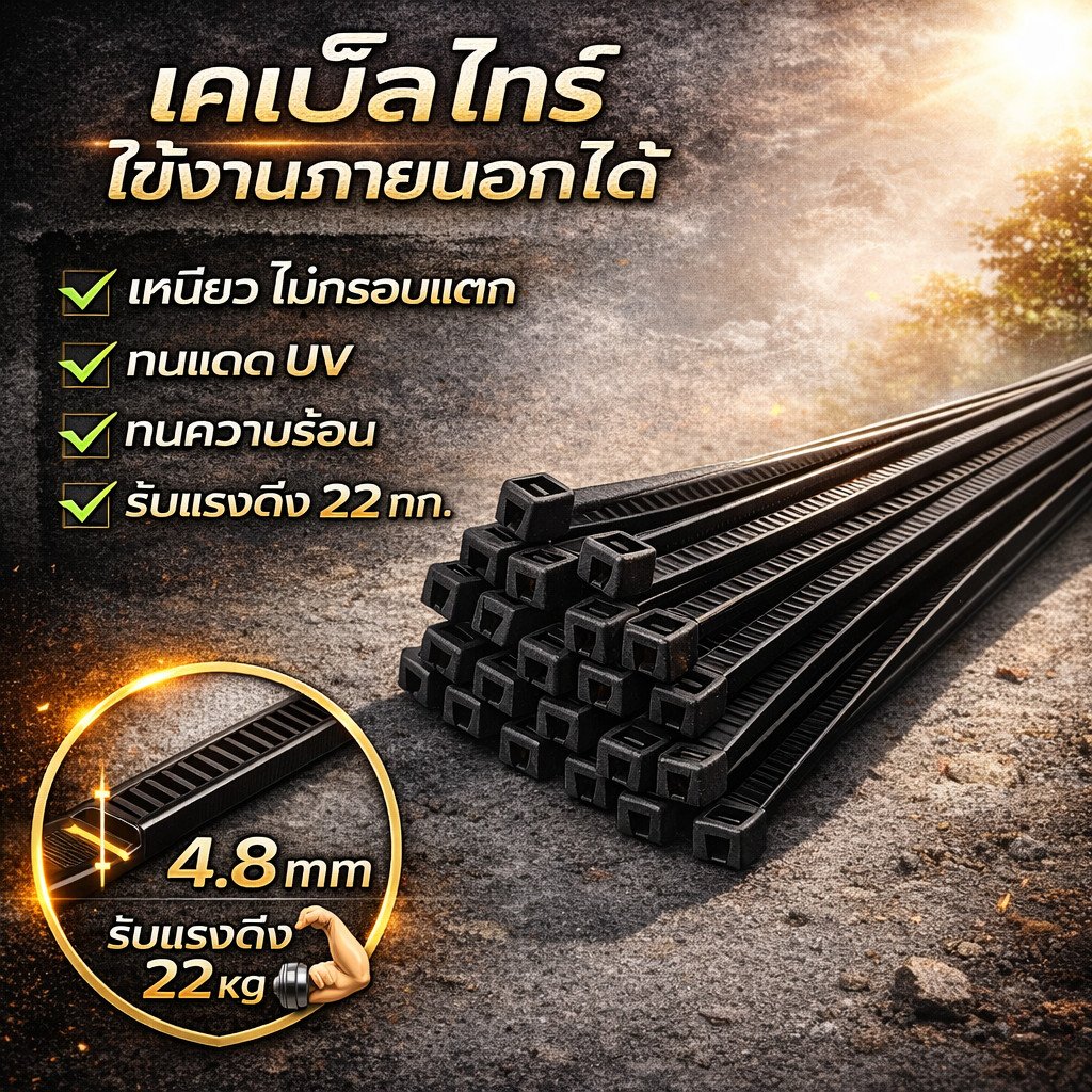 รุ่นหนา อย่างดี (5 เส้น) BANDEX Cable Tie เคเบิ้ลไทร์ สายรัดพลาสติก ขนาด 15 นิ้ว Nylon 66 ขนาด 385 mm x 4.8mm - Image 5