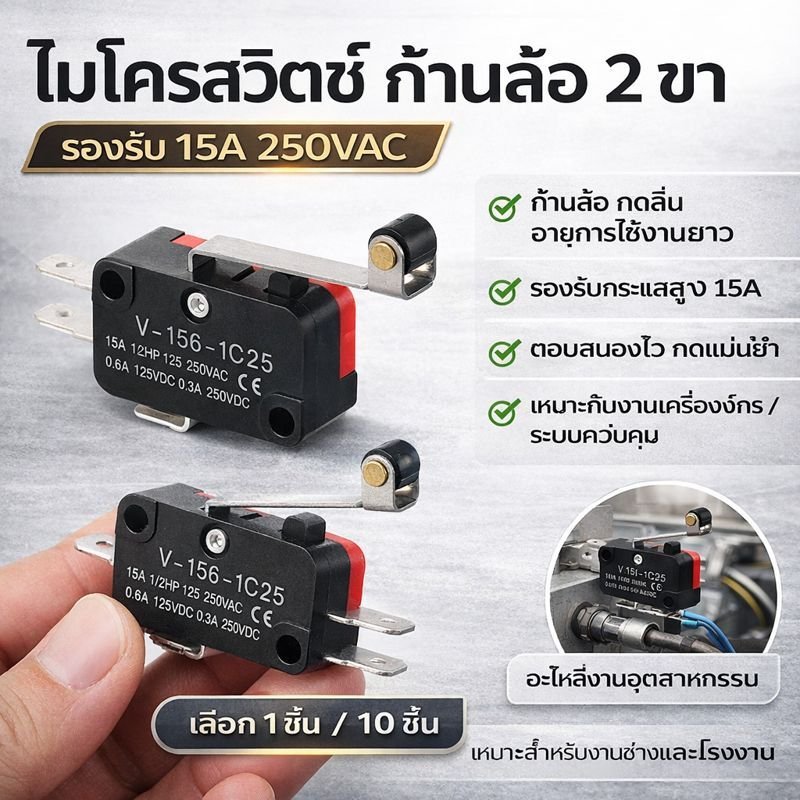 TJR Micro Switch ไมโครสวิตช์ 2 ขา แบบก้านสั้น 15A 250V 1NO 1NC ไมโครสวิตช์ แบบก้านสั้น Limit Switch - Image 2
