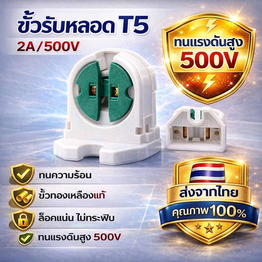 PNC ขั้วรับหลอด ขานีออน สำหรับหลอด T5 2A 250V เยอร์มัน ทรงเตี้ย สีเขียว - Image 2