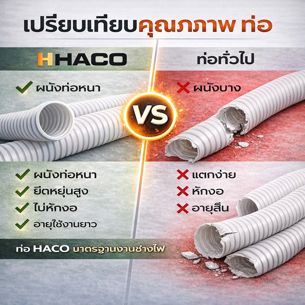 1 เมตร) Haco ท่ออ่อนลูกฟูก 20 มิล 6 หุน พีวีซี ชนิดหนา สำหรับ ร้อยสายไฟ สีขาวสำหรับ งานไฟฟ้า งานโทรศัพท์ - Image 6