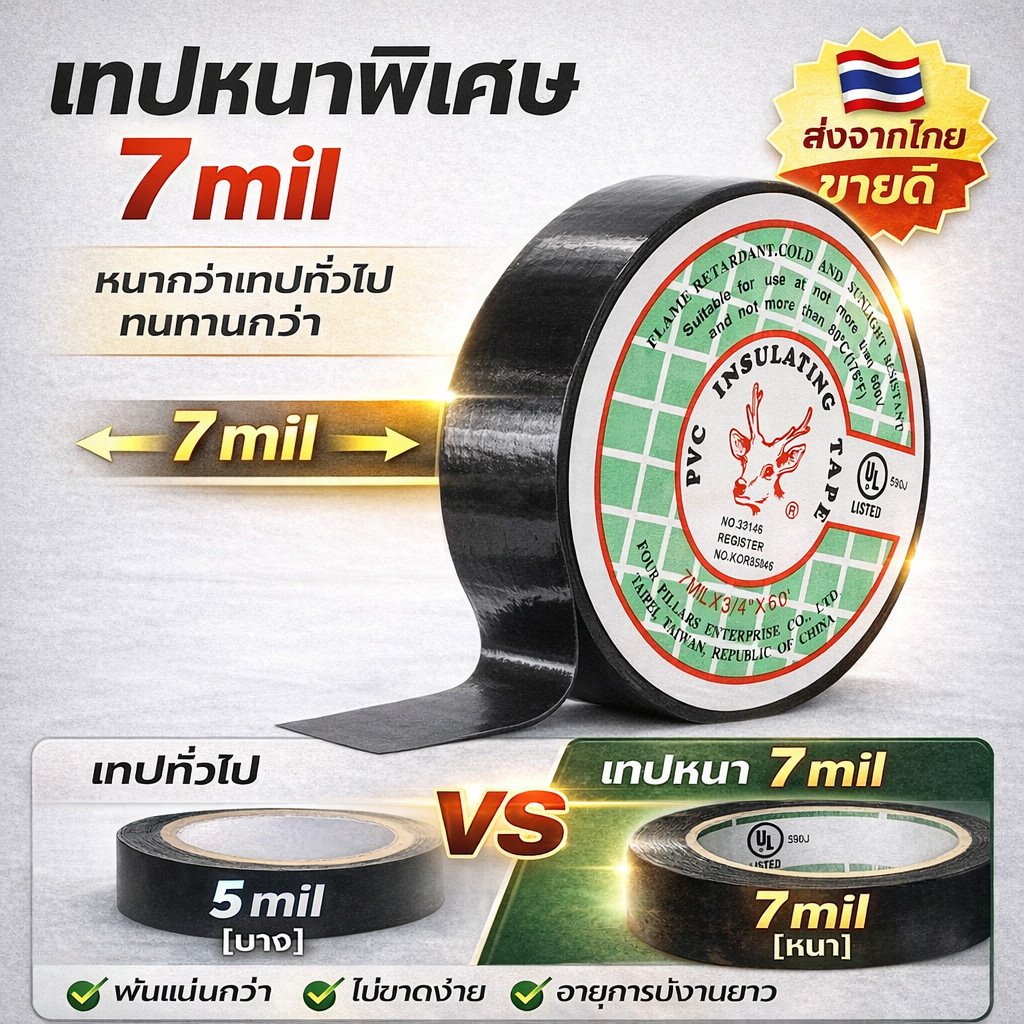 กวาง เทปพันสายไฟ PVC ตรากวาง สีดำ ม้วนใหญ่ 60 หลา 55 เมตร กว้าง 3/4 นิ้ว เทปไฟฟ้า เทปพันสายไฟ ทนแรงดัน 600V - Image 2