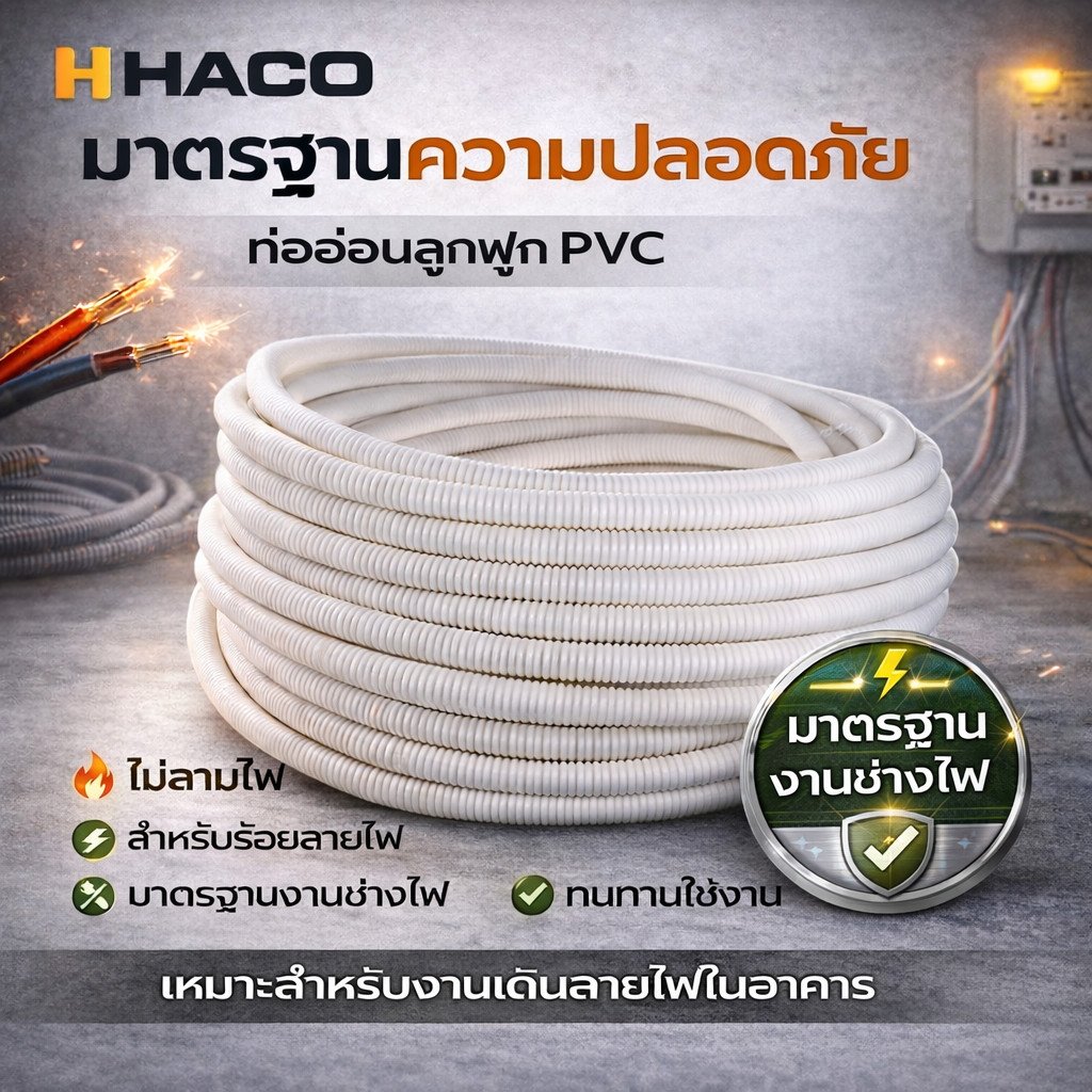 1 เมตร) Haco ท่ออ่อนลูกฟูก 20 มิล 6 หุน พีวีซี ชนิดหนา สำหรับ ร้อยสายไฟ สีขาวสำหรับ งานไฟฟ้า งานโทรศัพท์ - Image 7