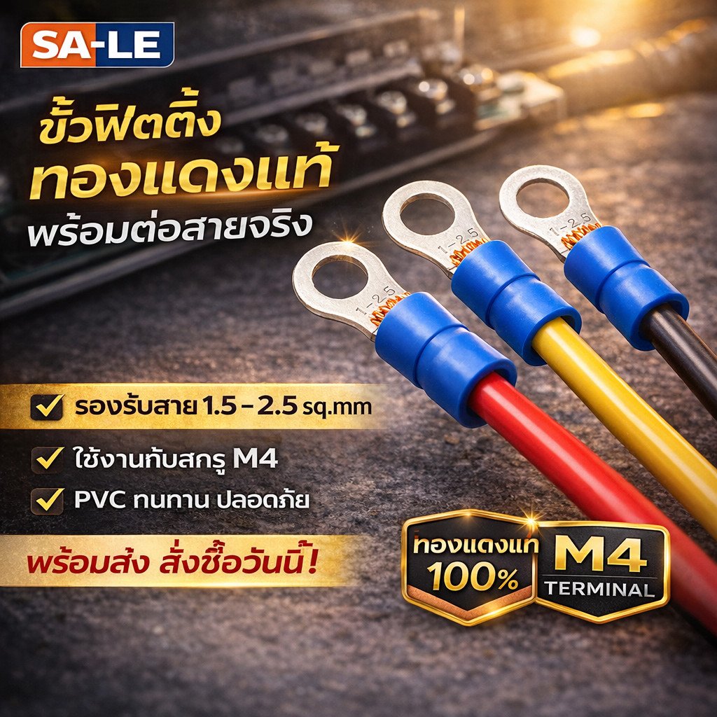 แพ็ค 100 ชิ้น) SALE หางปลา หัวกลมแบบกลมหุ้ม (RF) ใช้กับสายไฟ 1.5-2.5 Sqmm. 19A 600V สกรู M4 - Image 2