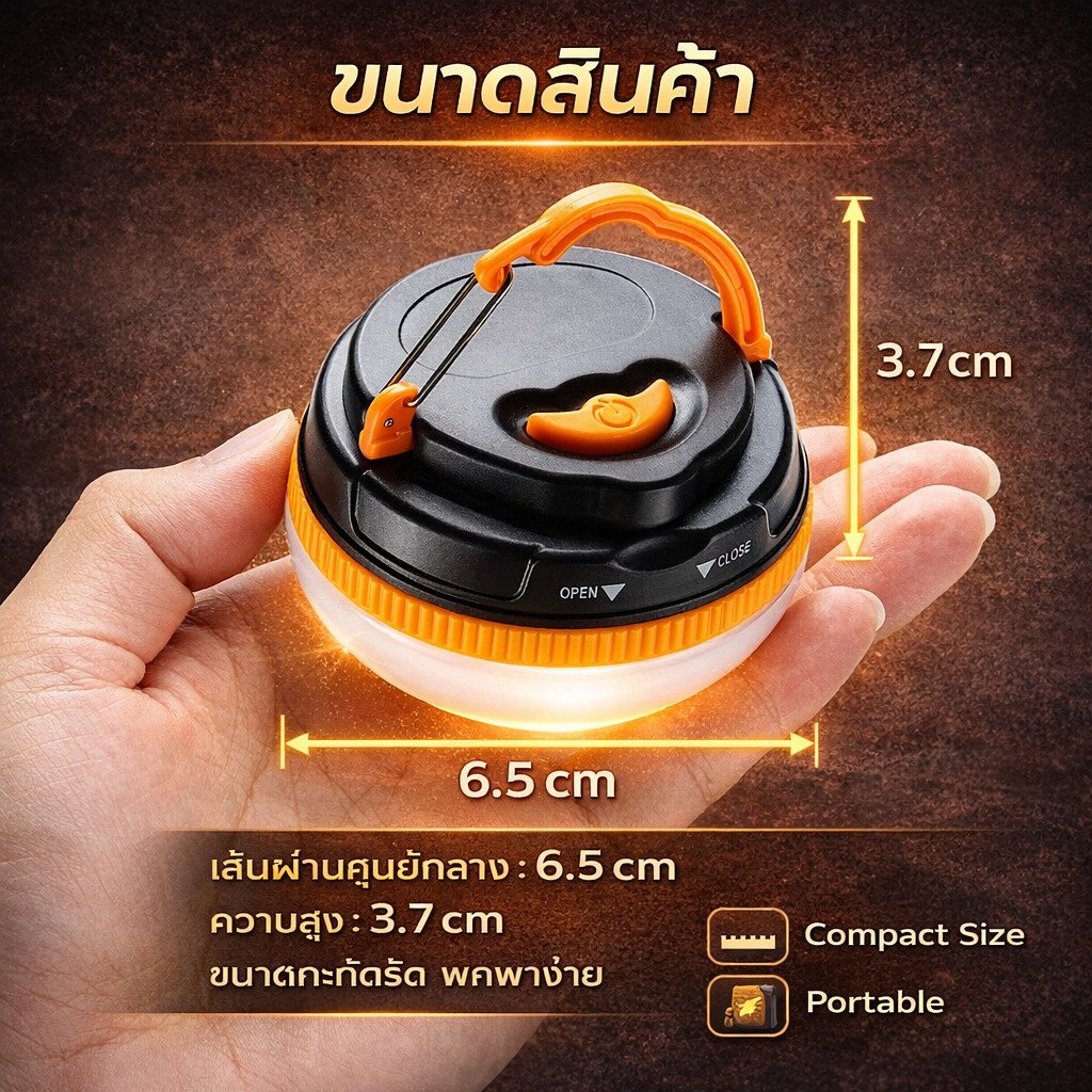 โคมไฟ LED แคมป์ปิ้ง รุ่น LY-YD2 แบบพกพา 180 ลูเมน | ไฟแขวนเต็นท์พร้อมตะขอ ปรับความสว่างได้ 5 ระดับ ใช้ถ่าน AAA 3 ก้อน - Image 4