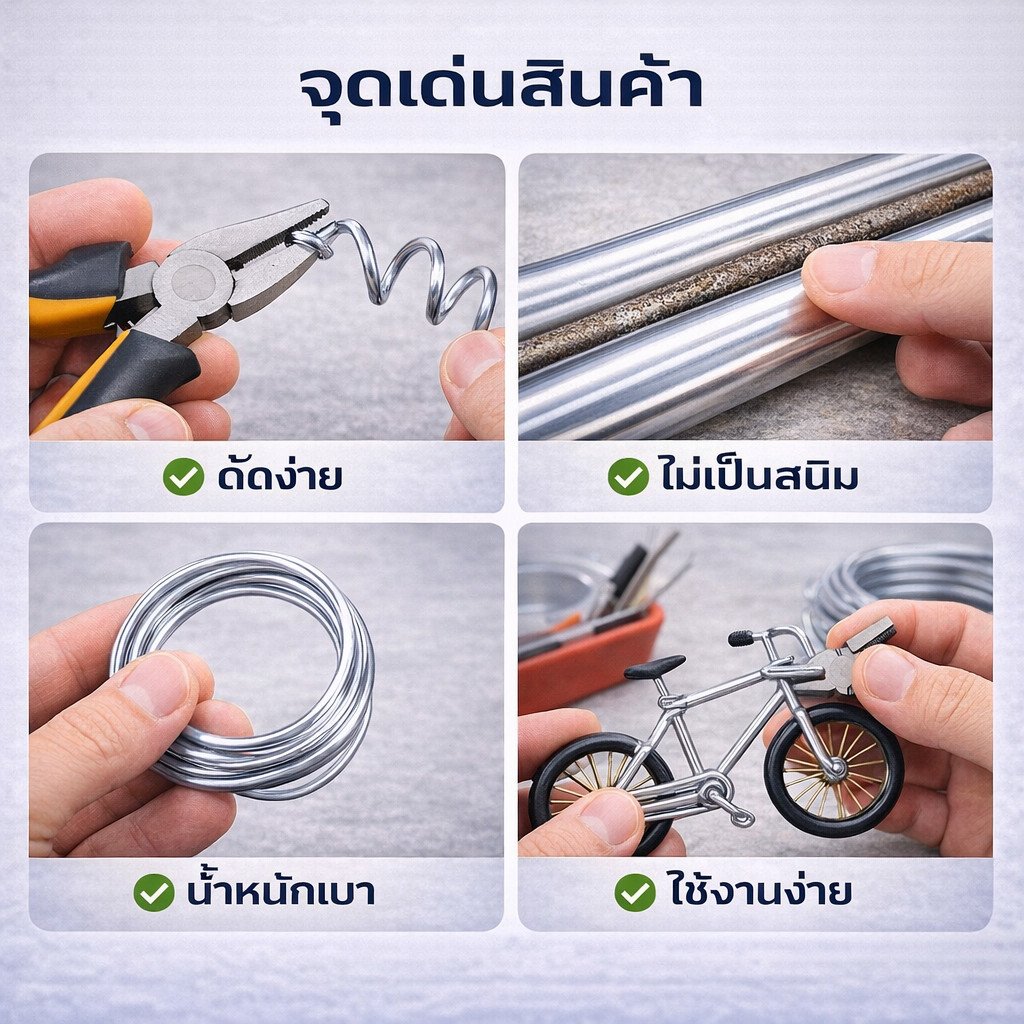 1 กิโลกรัม ) Ship ลวดอลูมิเนียมกลม ขนาด 4 mm สำหรับ งานไฟฟ้า มัดลูกถ้วย แร็คช่อง งานศิลปะ รัดชิ้นงาน - Image 4