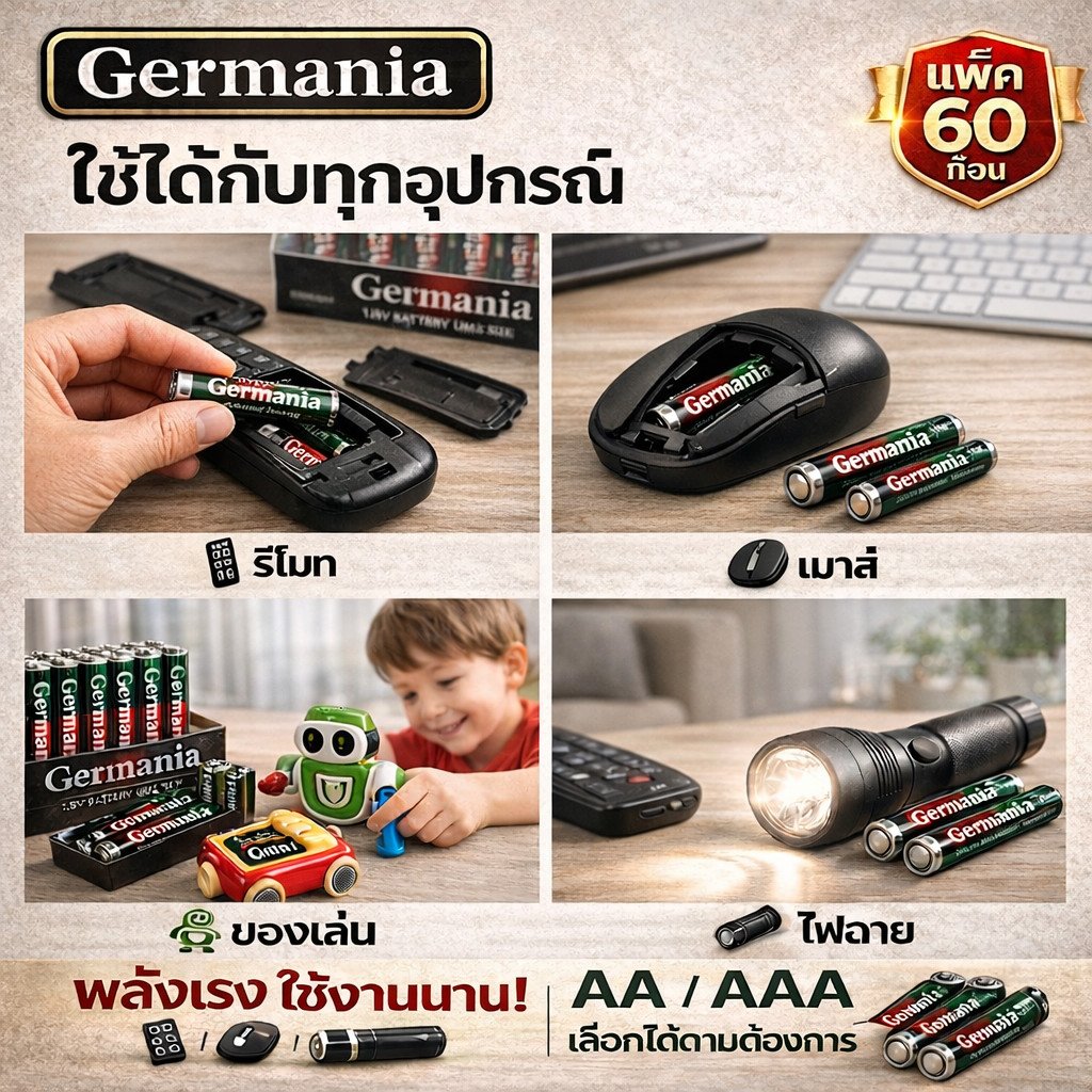 แพ็ค 60 ก้อน ถูกกว่า) Germania ถ่านก้อน AAA/AA สำหรับ อุปกรณ์อิเล็คทรอนิกส์ กล้องถ่ายรูปดิจิตอล – x 60 ก้อนใหญ่ AA - Image 5
