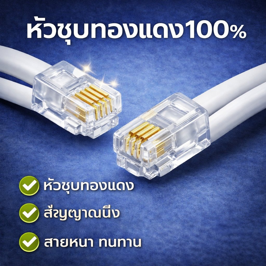 สายโทรศัพท์ RJ11 พร้อมหัวแจ็ค สายพ่วงโทรศัพท์บ้าน 4P4C สีขาว เลือกความยาว 1 เมตร / 2 เมตร ใช้กับโทรศัพท์ แฟกซ์ โมเด็ม – 1 m - Image 3