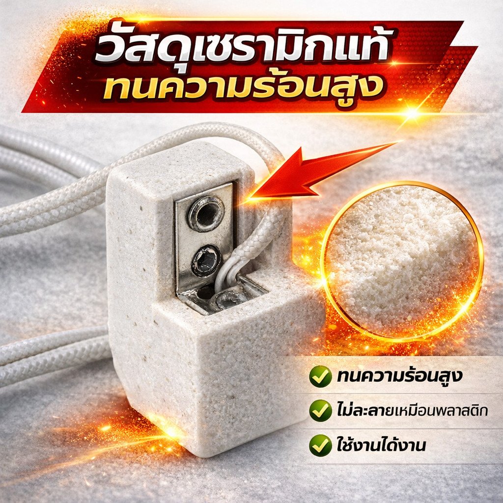 Augut ขั้วโคมไอโอดีน 500W พร้อมสาย 70 ซม. ขั้วหลอดไอโอดีน ขั้วโคมไฟเซรามิก อะไหล่โคมไฟ งานซ่อมโคมไฟ - Image 2
