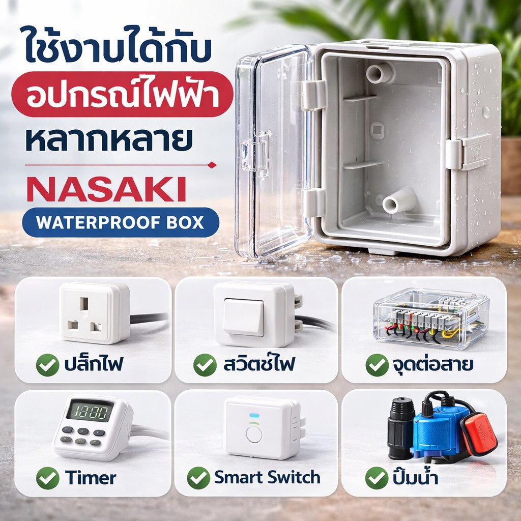 Nasaki กล่องพลาสติก กันน้ำ พร้อมฝาปิด "ใส" ขนาด 3*5 นิ้ว สำหรับ ฝา รุ่นใหม่-เก่า 1-3 ช่อง - Image 2