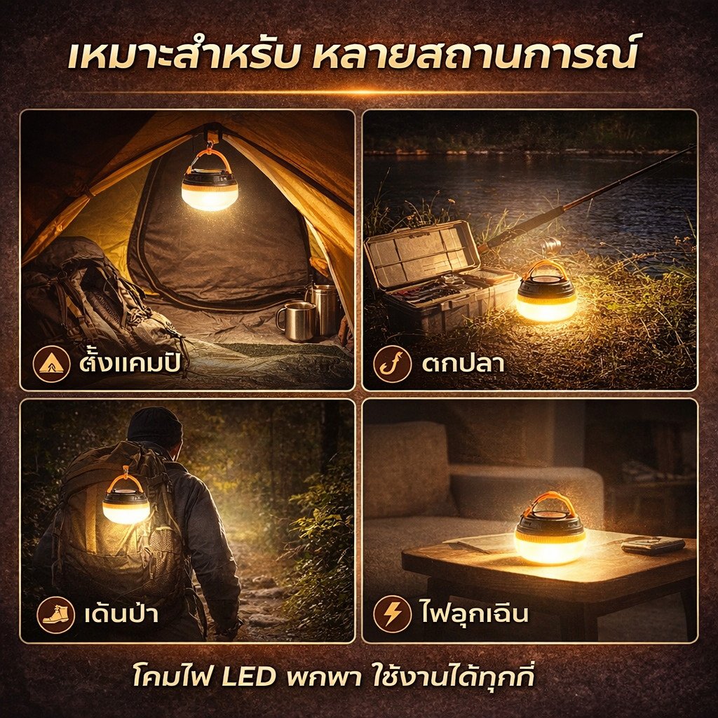 โคมไฟ LED แคมป์ปิ้ง รุ่น LY-YD2 แบบพกพา 180 ลูเมน | ไฟแขวนเต็นท์พร้อมตะขอ ปรับความสว่างได้ 5 ระดับ ใช้ถ่าน AAA 3 ก้อน - Image 7