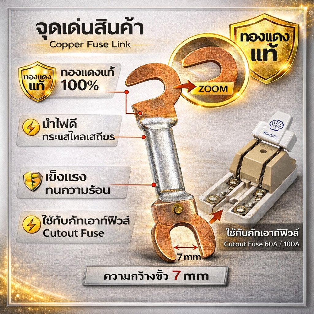 Chang (แพ็ค 5 เส้น) ฟิวส์ก้ามปู 30/60/100A ใช้ได้ทั้ง คัทเอาท์ 2P 3P ฟิวส์ ระบบไฟฟ้า ทองแดงแท้ 100% – 100A,5 เส้น - Image 7