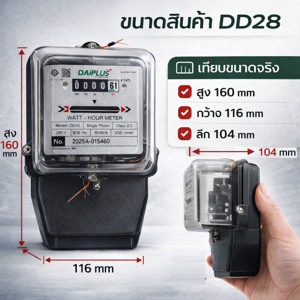 DAI-PLUS มิเตอร์ไฟฟ้า DD28 5(15)A 15(45)A มี มอก. มิเตอร์วัดค่าไฟ ห้องเช่า หอพัก บ้าน 1 เฟส 2 สาย 220V รับประกัน 2 ปี – 5/15A - Image 3