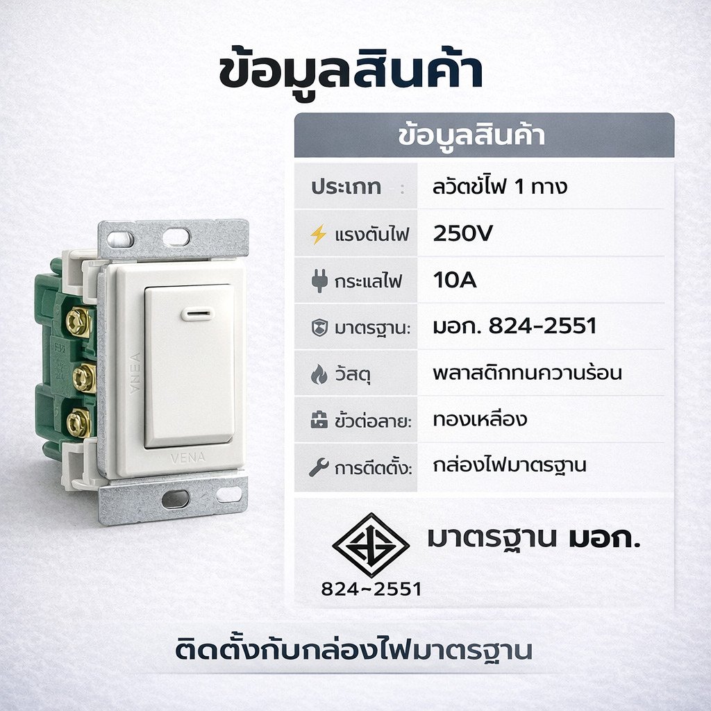 มีราคาส่่ง Vena สวิตช์เมจิ ฝัง รุ่นเก่า Full-Color สีครีม 10A 250V ใช้กับฝารุ่นเก่าได้ ทุกรุ่น มอก. 854-2551 ทนทาน - Image 2