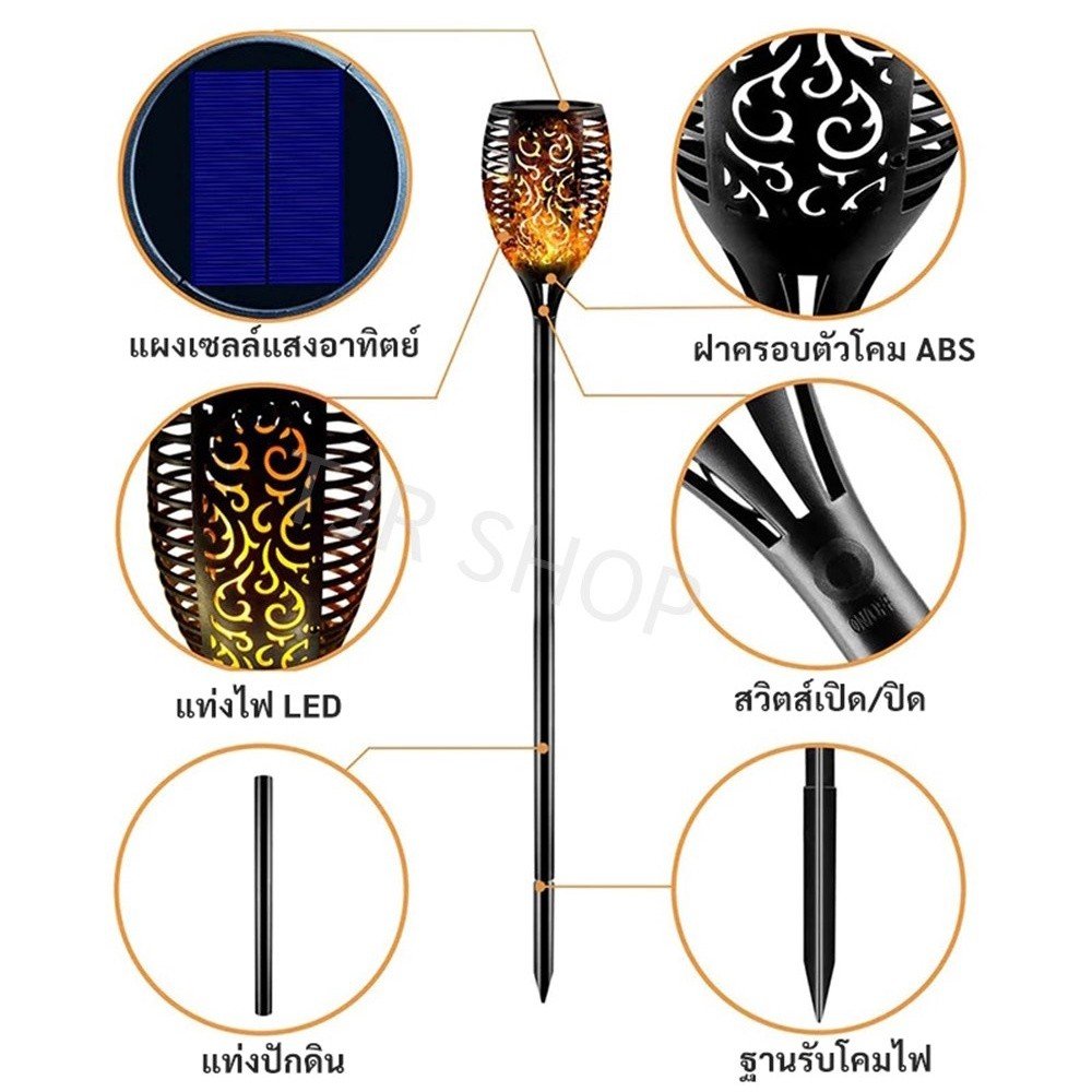 รุ่นใหม่ ไฟดวงใหญ่ โคมไฟ คบเพลิง 12/96 LED ทรงคบเพลิง เปลวไฟ เต้นรำ เสมือนจริง Solar Cell – 12 LED - Image 3