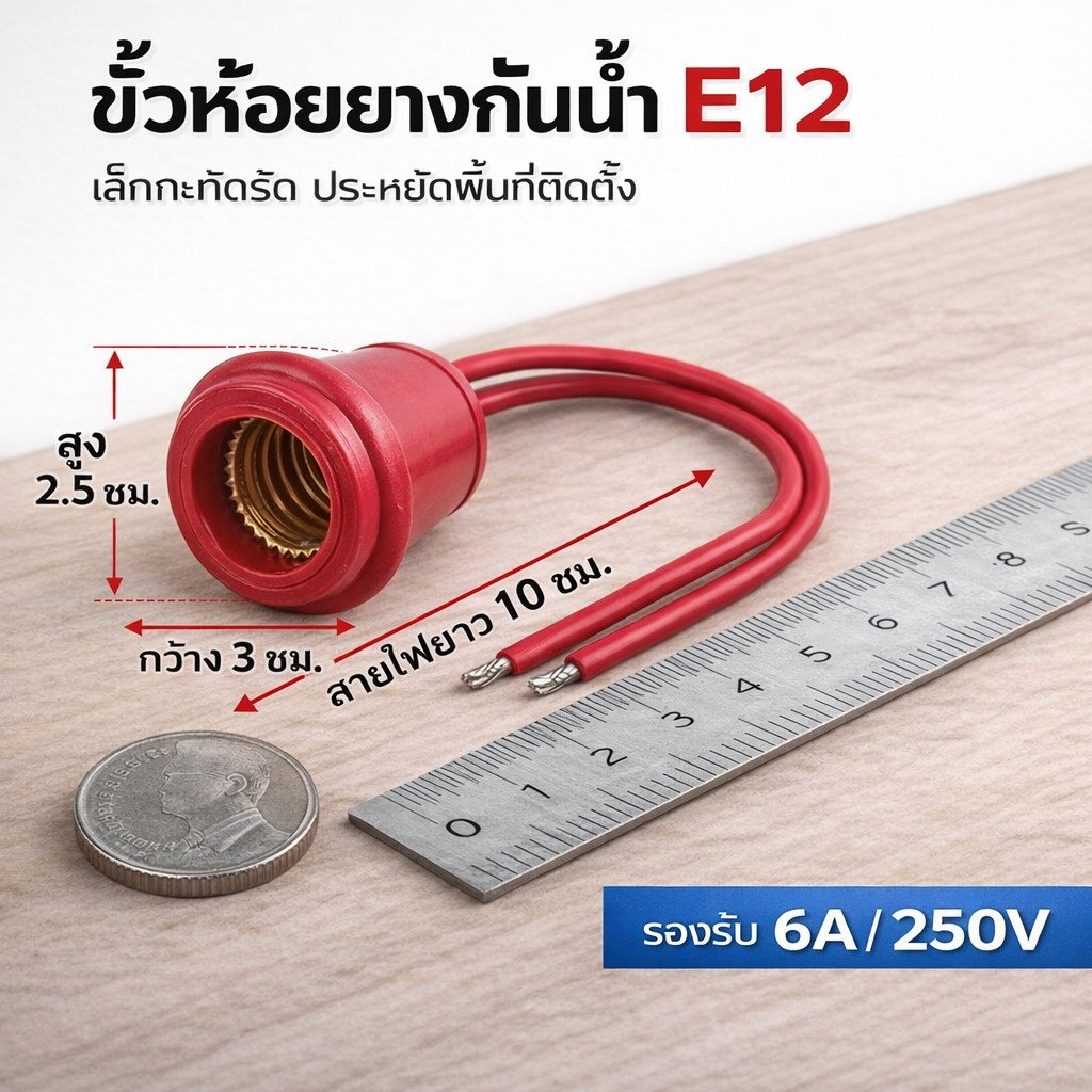 RC ขั้วห้อยยาง กันน้ำ E12 พร้อมสาย 10CM 6A 250V ขั้วหลอด ศาลเจ้า ขั้วยาง แดง ใช้กับ หลอด E12 ได้ทุกรุ่น - Image 2