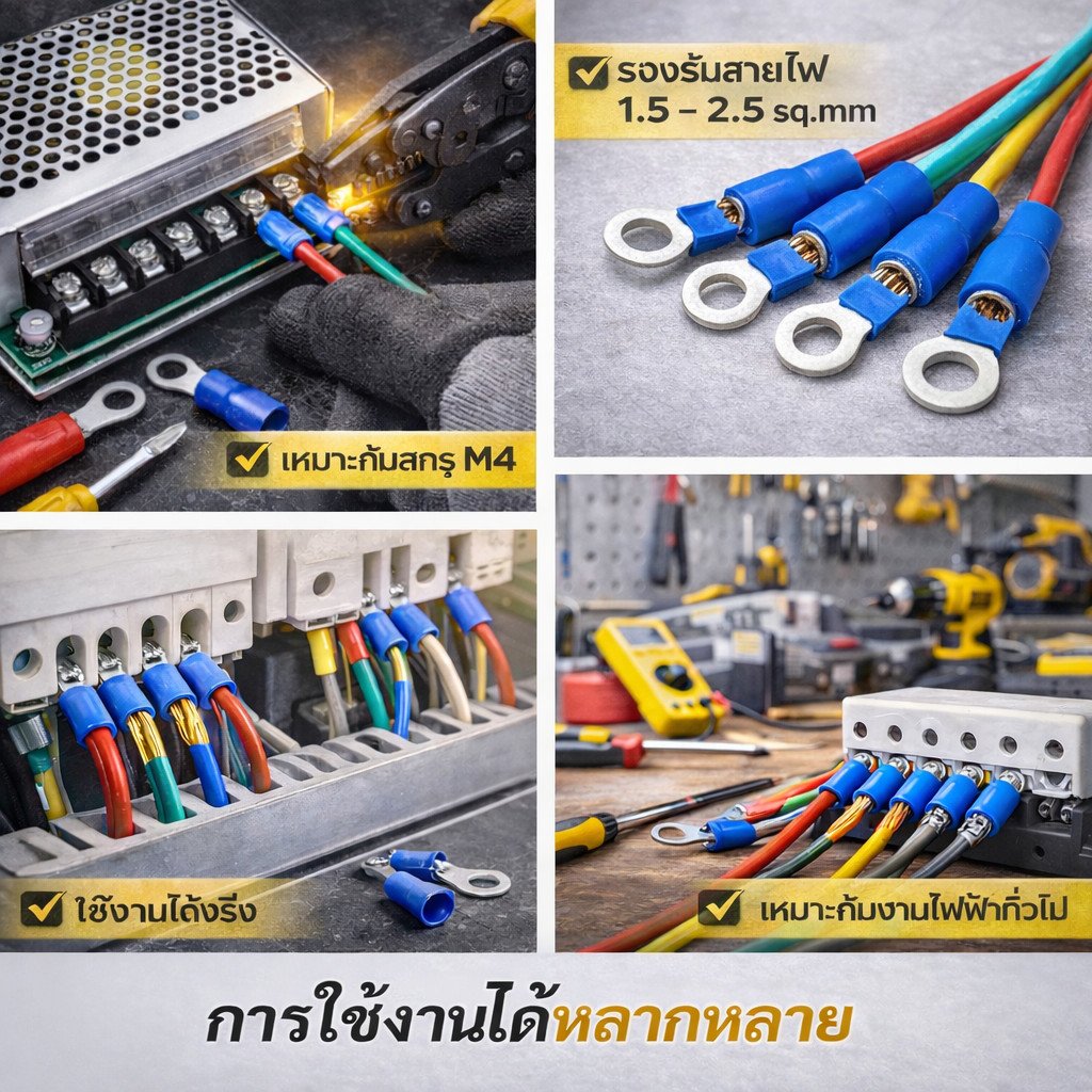 แพ็ค 100 ชิ้น) SALE หางปลา หัวกลมแบบกลมหุ้ม (RF) ใช้กับสายไฟ 1.5-2.5 Sqmm. 19A 600V สกรู M4 - Image 6