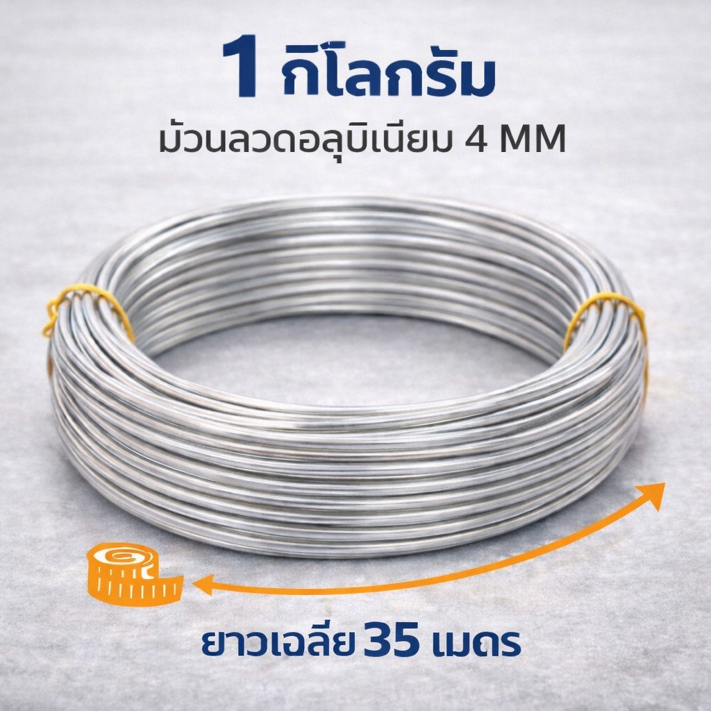 1 กิโลกรัม ) Ship ลวดอลูมิเนียมกลม ขนาด 4 mm สำหรับ งานไฟฟ้า มัดลูกถ้วย แร็คช่อง งานศิลปะ รัดชิ้นงาน - Image 2