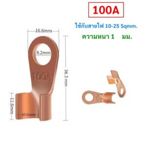 จากไทย SC หางปลาทองแดง ขนาด 30-500 แอมป์ ขั้วต่อทองแดง, ทองแดงบริสุทธิ์แท้ 💯%, ตัวเชื่อม – 100A