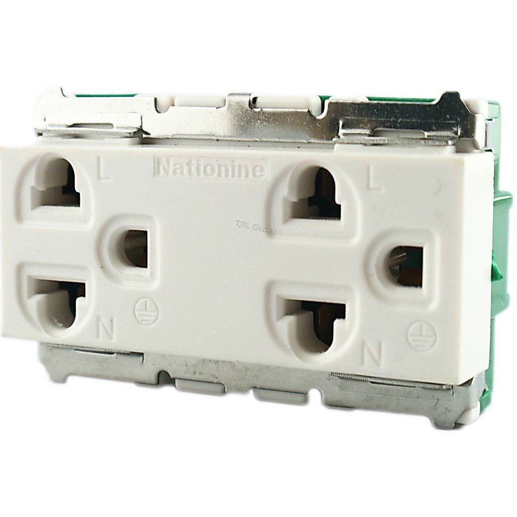 Nationine ปลั๊กกราวน์คู่ เก่า รุ่น Wng 15923-7 ฝัง สีครีม 16A 250V - Image 6