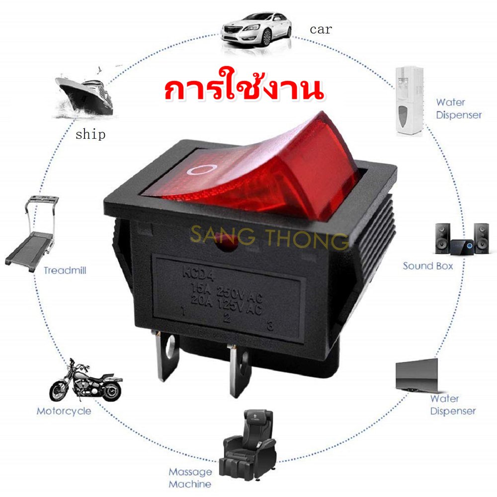 ทุกสี TJR สวิทช์แลมป์ ขนาดเล็ก (Rocker switch) มีไฟ สีแดง 3 ขา 10A125V , 6A 250Vคุณภาพมาตรฐาน สวิตซ์กระดก - Image 4