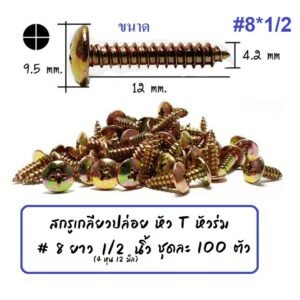 หัวร่ม STAR (แพ็ค 100 ตัว) สกรู เกลียวปล่อย หัวร่ม(แฉก) นูน ชุบรุ้ง เบอร์ 7*1/2 / 8 *1/2 / 10*1 – หัวร่ม #8*1 *100