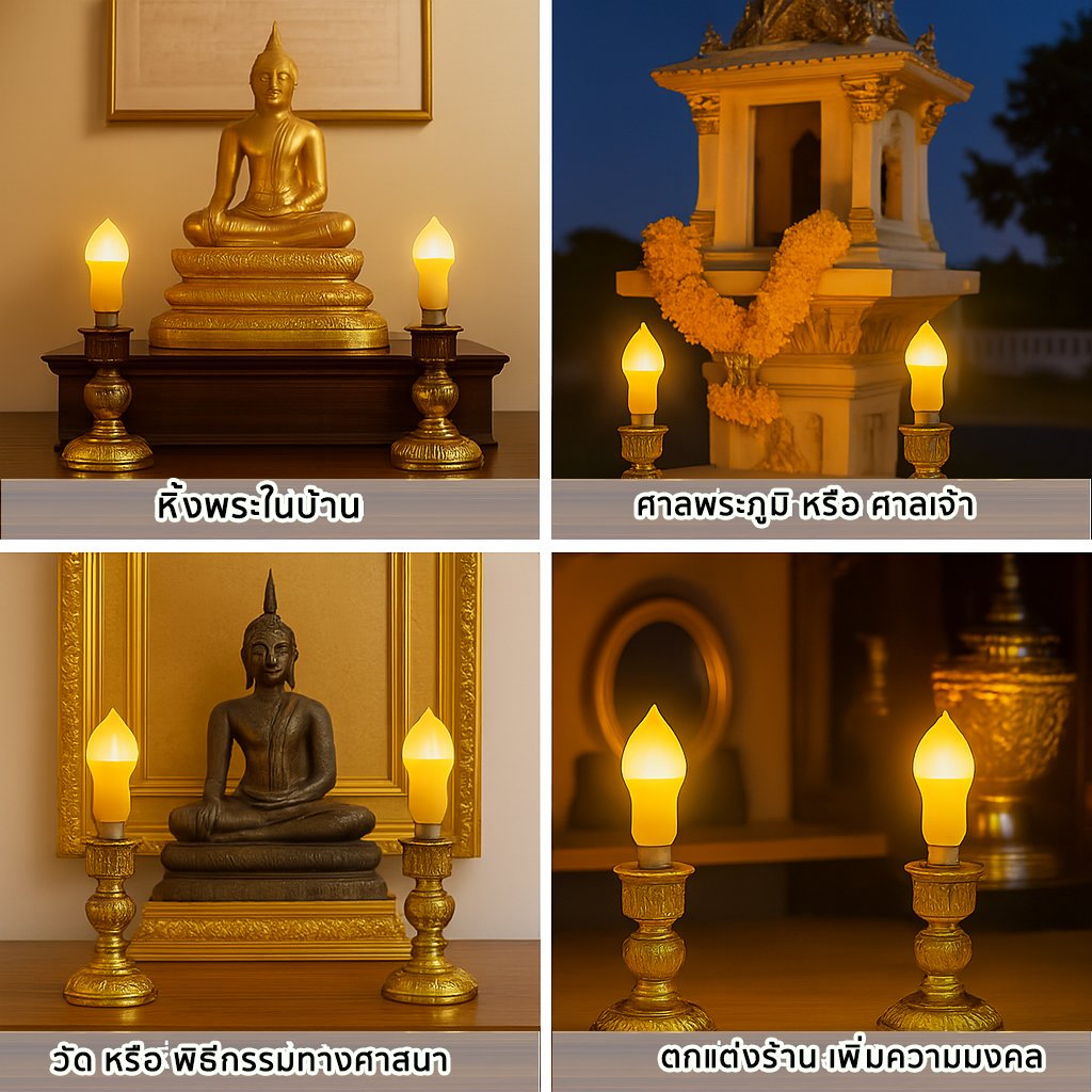 Superlamp ชุด เชิงเทียน ไฟฟ้า พร้อม เทียน ทรงมะละกอ เหลือง 15W 220V ขั้วเขี้ยว B15 ตกแต่งศาลเจ้า - Image 7