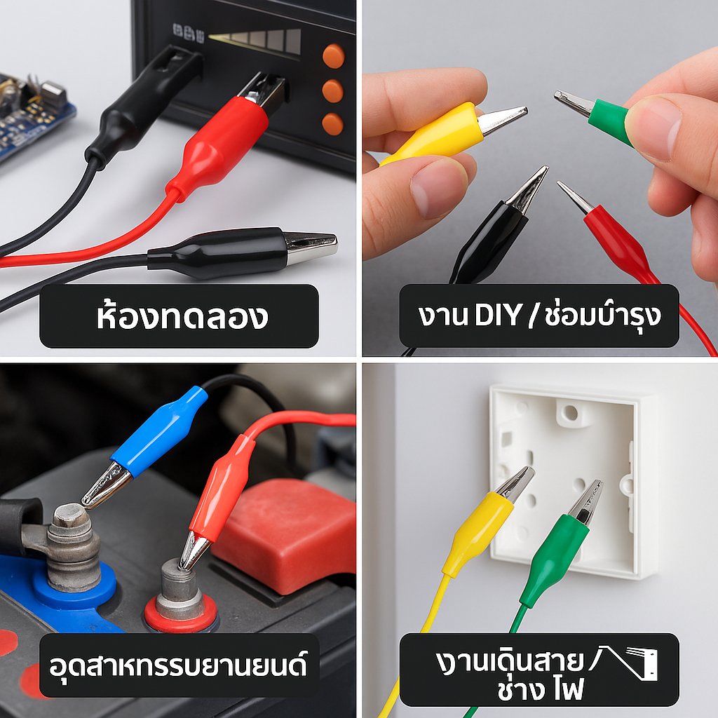 เลือกสี 💥 มีราคาส่่ง สายไฟ 1 เมตร พร้อมขาหนีบ ดำ-แดง สายไฟ ปากคีบ แบตเตอร์รี่ ขาหนีบ ดำ-แดง สำหรับการทดสอบไฟฟ้า – เหลือง-ขาว - Image 9