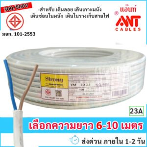 5-10 เมตร) STR สายไฟ VAF 2*2.5 Sqmm 23A 300/500V ทองแดงแท้ มอก.11-2553 หุ้มฉนวน 2 ชั้น ทนร้อน เดินลอย เดินท่อ เดินราง – 5 เมตร ตัดเศษ