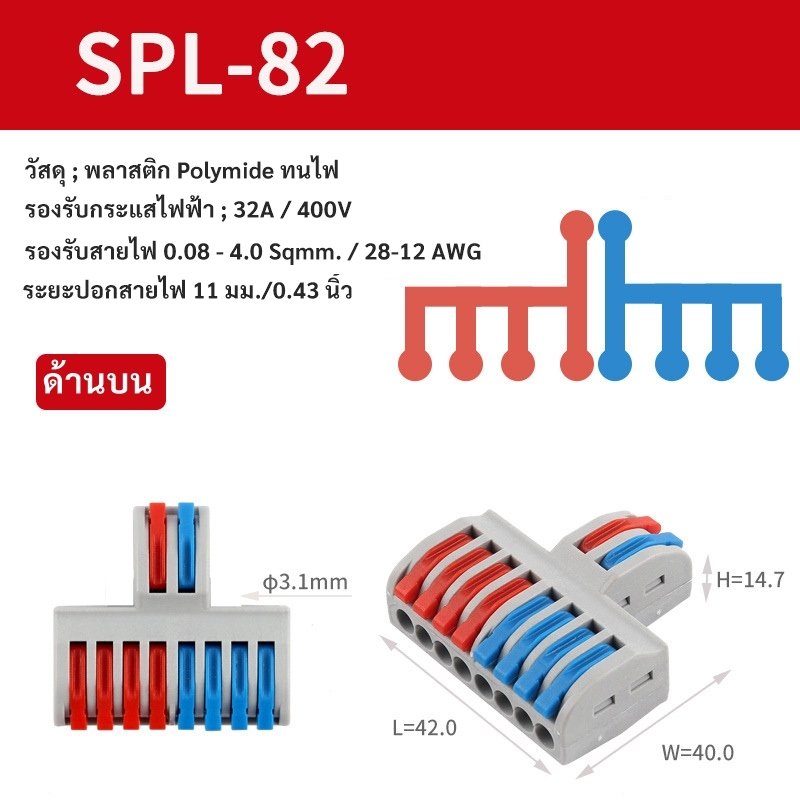 WR ตัวล็อคสาย แบบหนีบ เข้า 2 ออก 4/6/8 ช่อง 32A 600V สะดวก ใช้ง่าย ประหยัดเวลา ตัวเชื่อมสายไฟ – เข้า 2 ออก 8 ช่อง