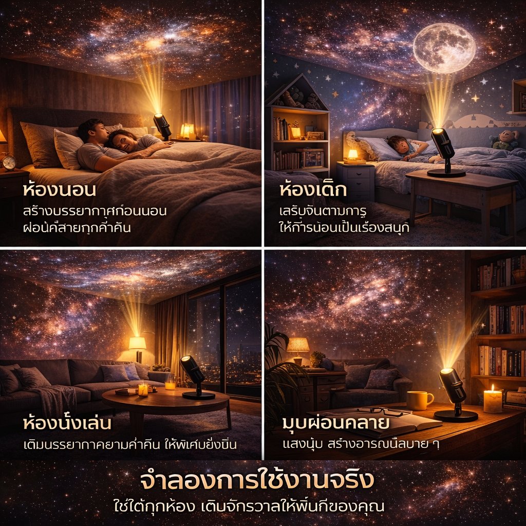 ตื่นเต้น ทุกคืน โคมไฟโปรเจคเตอร์ดาว Planet Projector Lamp เสียบ USB เปลี่ยนลายได้ 10 แบบ ไฟก่อนนอน ของขวัญ - Image 8