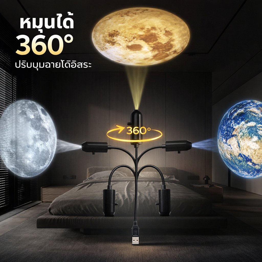 ตื่นเต้น ทุกคืน โคมไฟโปรเจคเตอร์ดาว Planet Projector Lamp เสียบ USB เปลี่ยนลายได้ 10 แบบ ไฟก่อนนอน ของขวัญ - Image 6