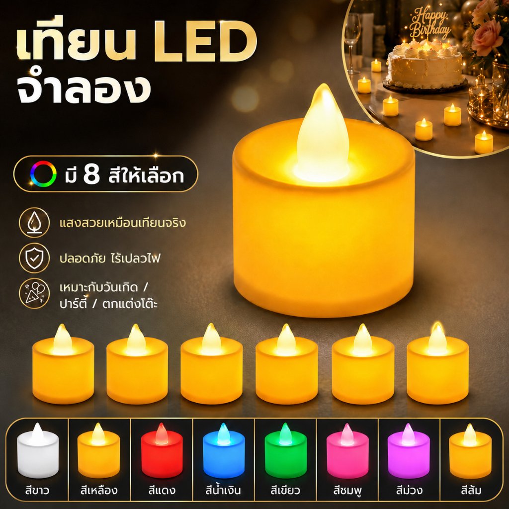 เทียน LED เทียนไข LED 1W ไฟนิ่ง สำหรับประดับ ตกแต่ง โคมไฟ แต่งห้องนอน – BL น้ำเงิน - Image 2
