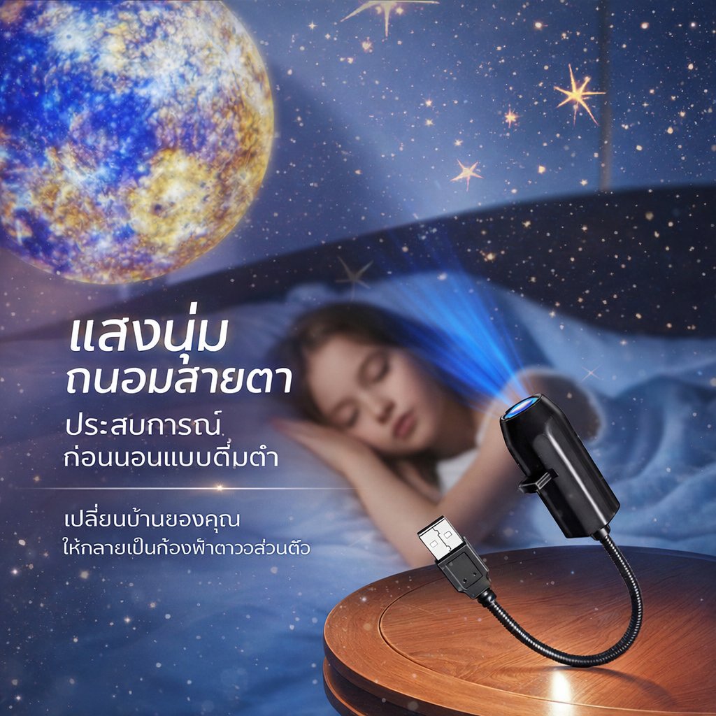 ตื่นเต้น ทุกคืน โคมไฟโปรเจคเตอร์ดาว Planet Projector Lamp เสียบ USB เปลี่ยนลายได้ 10 แบบ ไฟก่อนนอน ของขวัญ - Image 2